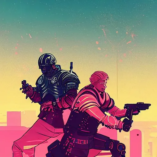 Prompt: jaime lannister and brienne of tarth fighting cyber zombies side by side, cyberpunk art by james gilleard, cgsociety, retrofuturism, synthwave, retrowave, outrun