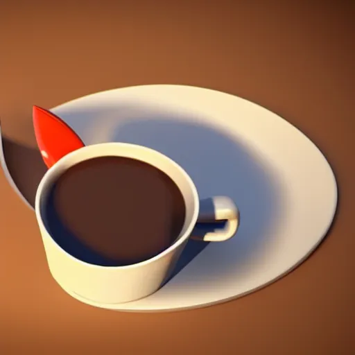 Image similar to A cute 3d render os a cat drinking a cup of coffee, by Pixar, octane render, Raytracing