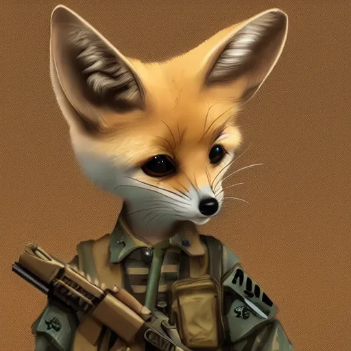 Image similar to Fennec Fox as a Soldier, Artstation, Digital Art, Award Winning Masterpiece,