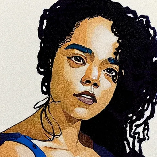 Image similar to “ tessa thompson retro minimalist portrait by jean giraud, moebius starwatcher comic, sharp, smooth face, 8 k ”