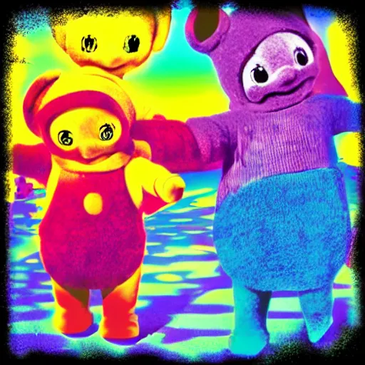 Image similar to Teletubbies Tame Impala album cover art