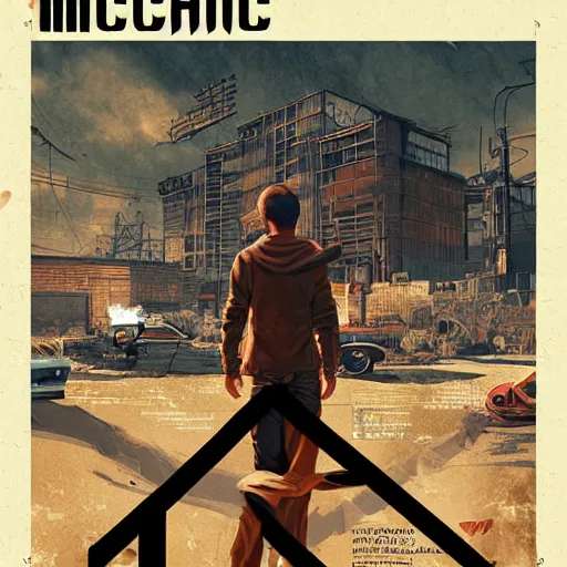 Prompt: The mechanic who fixed people, game poster , Artwork by Akihiko Yoshida, cinematic composition