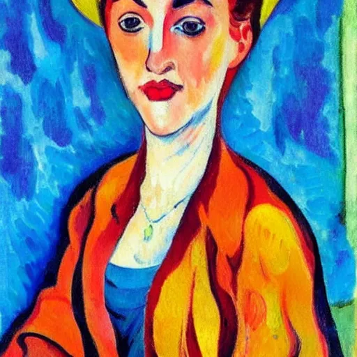 Prompt: fauvism unfaithful portrait of a lady 3 2 years old, with apricot