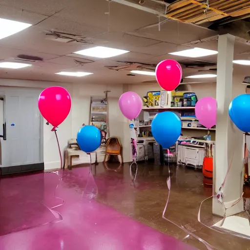 Image similar to photo of the backrooms liminal space with balloons