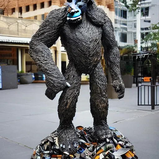 Image similar to A sculpture made of recycled materials but with perfect definition, 🦍