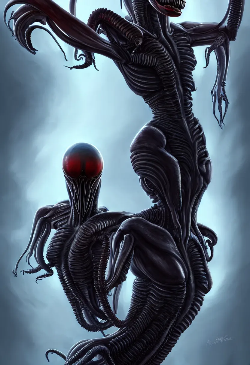 Prompt: beautiful symmetrical xenomorph young woman, aesthetic art, 8 k, high details, digital painting, concept art, matte painting, by bouguereaum, mimmo rottela, paul robertson