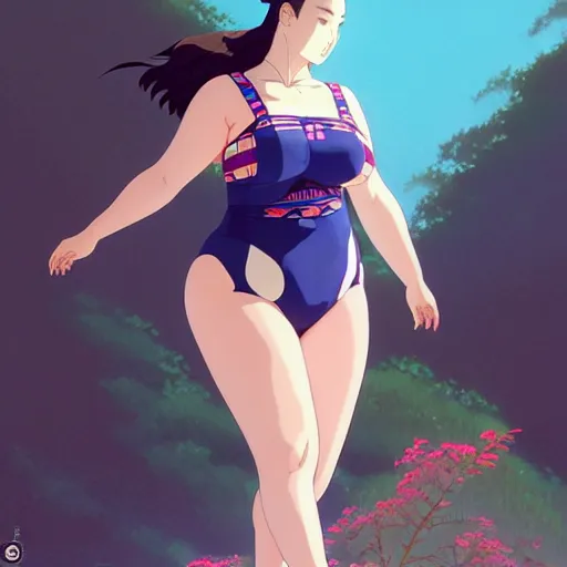 Prompt: a beautiful plus sized model japanese natalie portman, alluring plus sized model, wearing mayan leotard with overalls, street fashion hip hop style with mayan patterns, aztec street fashion, gapmoe yandere grimdark, trending on pixiv fanbox, painted by greg rutkowski makoto shinkai takashi takeuchi studio ghibli, akihiko yoshida