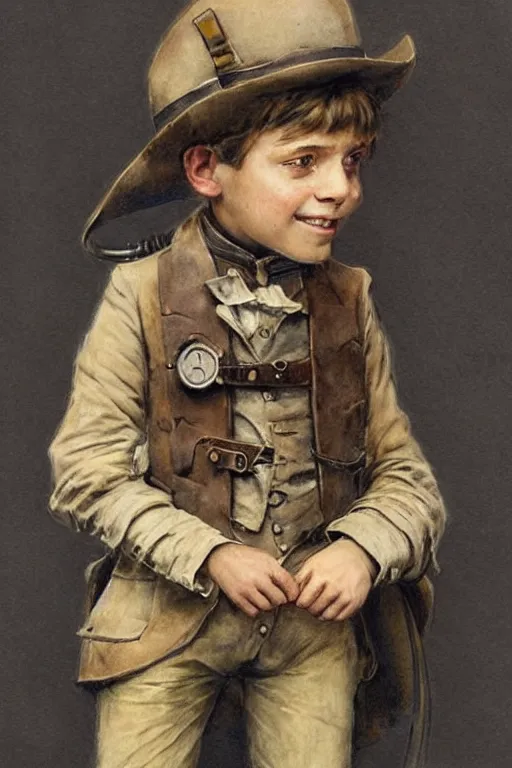 Prompt: (((((portrait of boy dressed as steampunk inventor explorer costume . muted colors.))))) by Jean-Baptiste Monge !!!!!!!!!!!!!!!!!!!!!!!!!!!