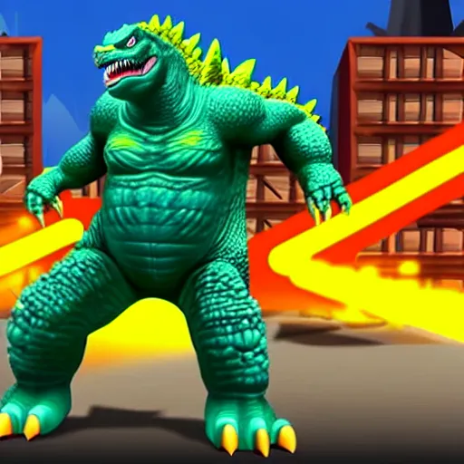 Image similar to Godzilla as a playable skin in Subway Surfers