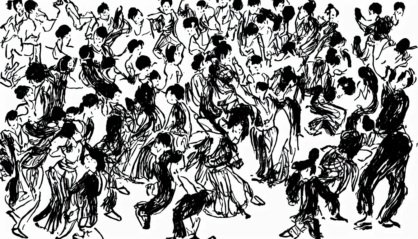 Image similar to dance party in traditional chinese ink brush