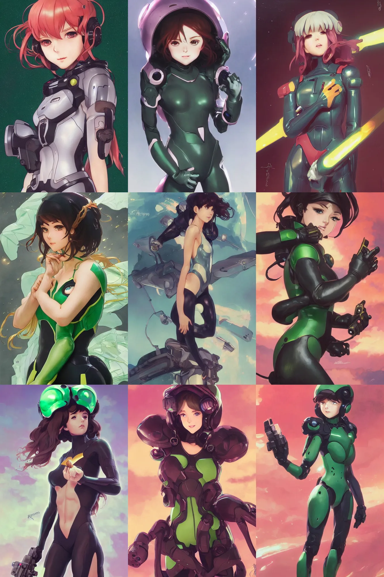 Prompt: portrait anime of cute - fine - face girl in an eva plugsuit against a green back for chroma key by artgerm and greg rutkowski and alphonse mucha, trending on artstation