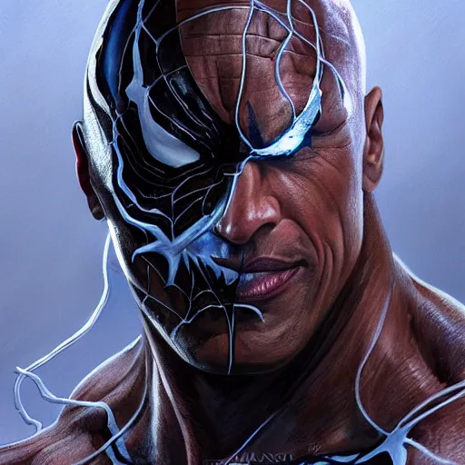 Prompt: dwayne johnson with as venom from spiderman | slimey black goo | cinematic lighting | award - winning | closeup portrait | by donato giancola and mandy jurgens and charlie bowater | featured on artstation | pencil sketch