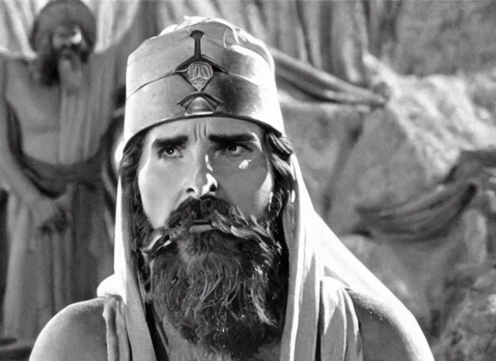 Prompt: film still of Christian Bale as Judah Moses in The Ten Commandments 1956