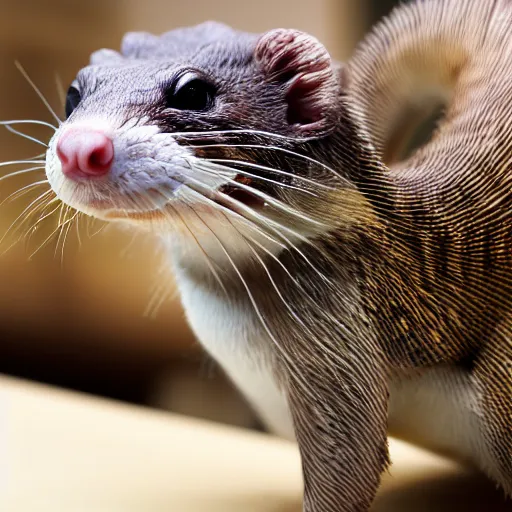 Prompt: photo of a scaly reptilian ferret