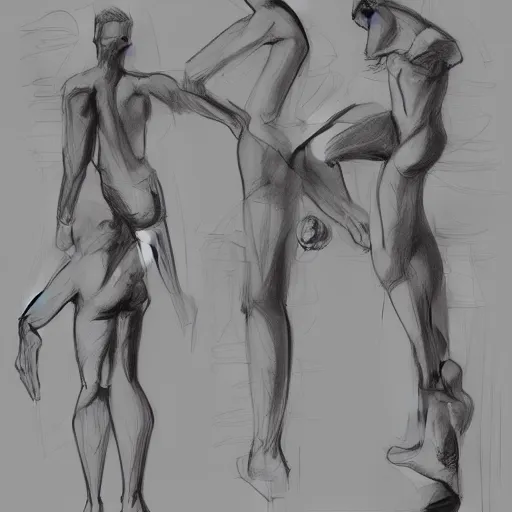 Prompt: posing reference sheet, digital sketch, many poses, gesture drawing, little detail, study,