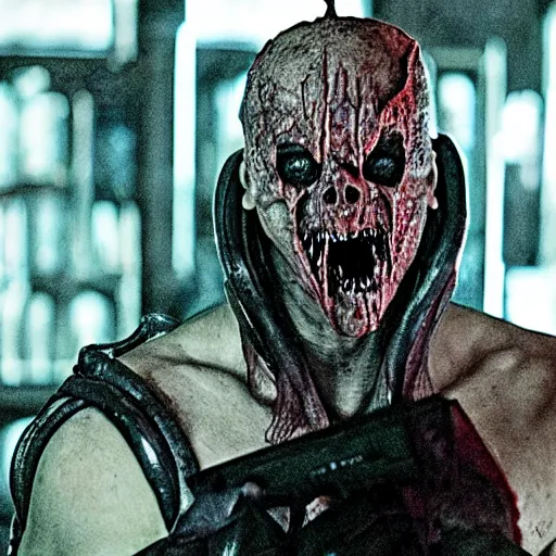 Image similar to Nemesis from biohazard, movie still, scary, gross