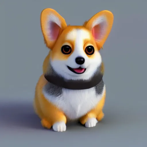 Image similar to a corgi furby, concept art, 3 d render, highest detail, cute, realistic