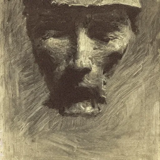 Image similar to turbulent, peaceful by frank weston benson, by abbott handerson thayer. a beautiful illustration of a giant head. the head is bald & has a big nose. the eyes are wide open & have a crazy look. the mouth is open & has sharp teeth. the neck is long & thin.