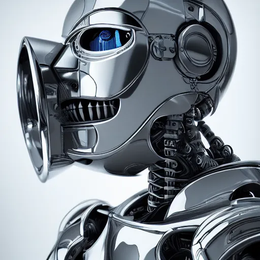 Prompt: a portrait of a chrome robot, insanely detailed intricate octane render, 8 k artistic photography, photorealistic