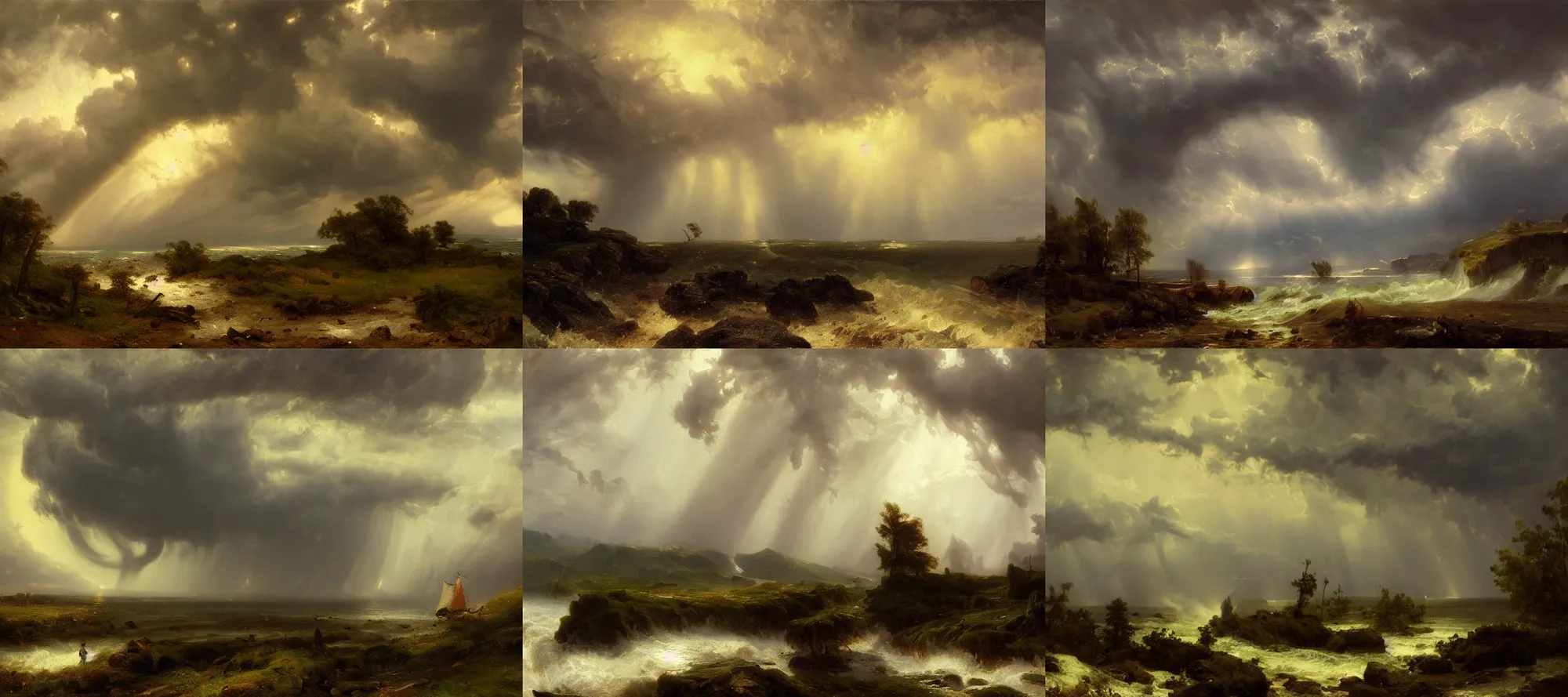 Prompt: beautiful serene landscape, tornado twister, storm, by andreas achenbach, low angle, wide angle, artstation