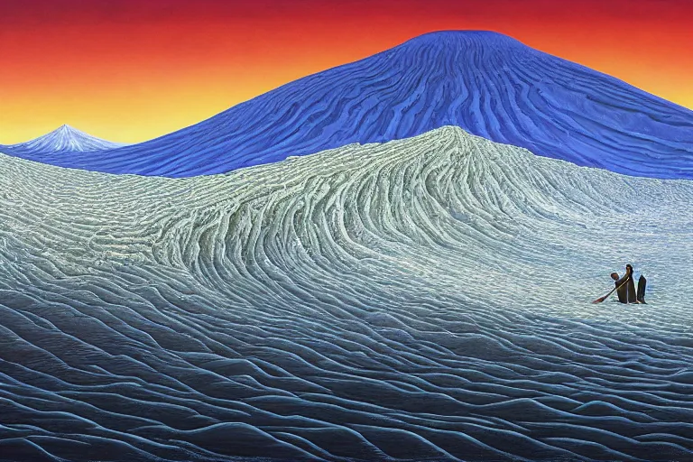 Image similar to the rains stopped and the ark comes to rest on mount ararat. incoming gigantic wave, by jeffrey smith, oil on canvas