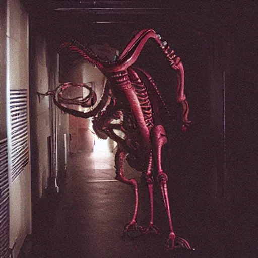 Image similar to xenomorph feeding on crewman in scifi hallway