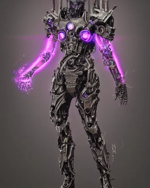 Prompt: Sci fi warlock armor made of mechanical parts conjuring necrotic energy, surrealism, smooth, intricate, elegant, demonic energy, power aura, neon glowing spells, digital painting, artstation, concept art, high tech fantasy, sharp focus, illustration, art by daytoner and vitaly bulgarov