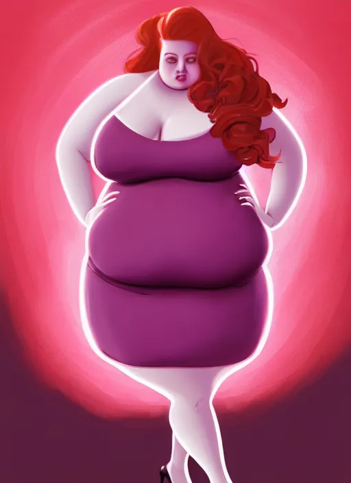 Prompt: full body portrait of teenage cheryl blossom, obese, bangs, sultry, realistic, red hair, sultry smirk, wavy hair, pink skirt, fat, obese, intricate, elegant, glowing lights, highly detailed, digital painting, artstation, concept art, smooth, sharp focus, illustration, art by wlop, mars ravelo and greg rutkowski