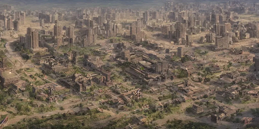 Image similar to overlooking the ancient chinese chang'an city, bauhinia city, movie scenes, epic composition, very detailed