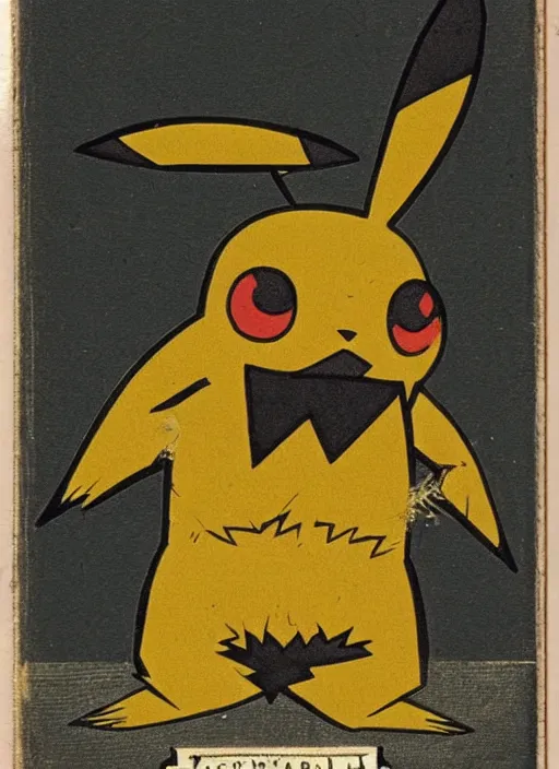 Image similar to creepy pikachu Pokémon card from the 1800s