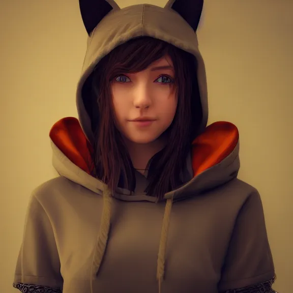 Prompt: 3D render of a girl with cat ears wearing a hoodie, fantasy artwork, award winning, hyper detailed, very very very very very very very very very very very beautiful, studio lighting, artstation, unreal engine, unreal 5, 4k, octane renderer