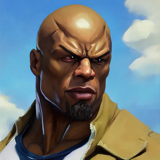 Image similar to greg manchess portrait painting of fierce foundation aka dwayne the rock from fortnite as overwatch character, medium shot, asymmetrical, profile picture, organic painting, sunny day, matte painting, bold shapes, hard edges, street art, trending on artstation, by huang guangjian, gil elvgren, ruan jia, greg rutkowski, gaston bussiere