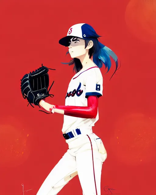 Image similar to a ultradetailed beautiful panting of a stylish girl in a baseball uniform, by conrad roset, greg rutkowski and makoto shinkai, trending on artstation