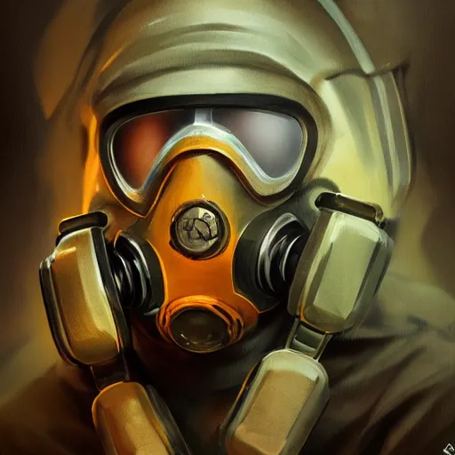 Image similar to concept art of gas mask by jama jurabaev, brush hard, artstation, cgsociety, high quality, brush stroke