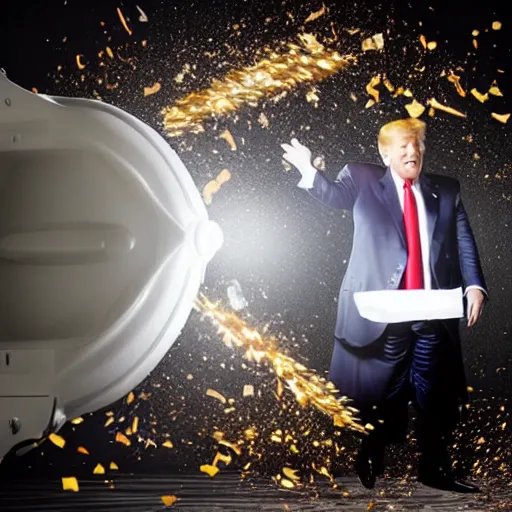 Prompt: stunning awe inspiring donald trump throwing papers into the toilet, movie still, 8 k hdr atmospheric lighting