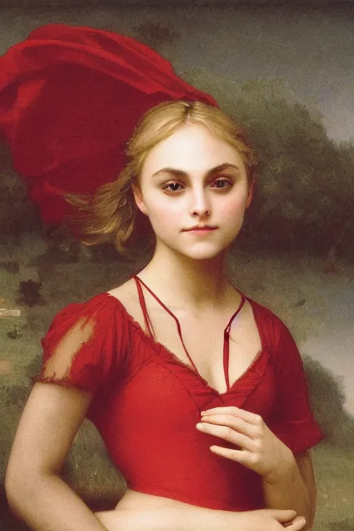 Prompt: annasophia robb wearing red houpelande, bouguereau