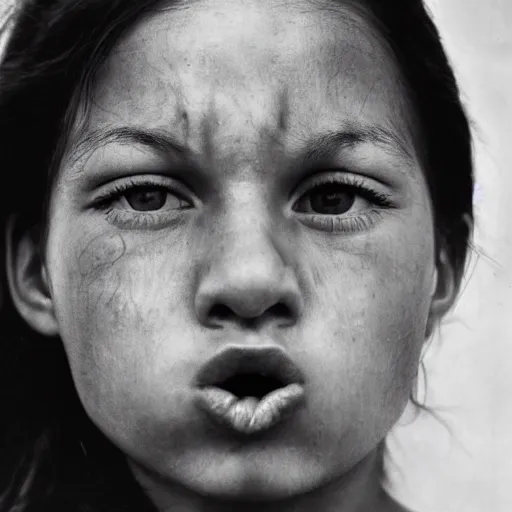 Image similar to a candid extreme closeup portrait of an expressive face of a very surprised young woman by annie leibovitz