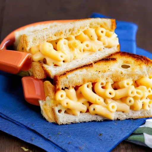 Image similar to a mac n cheese sandwich, cookbook photo