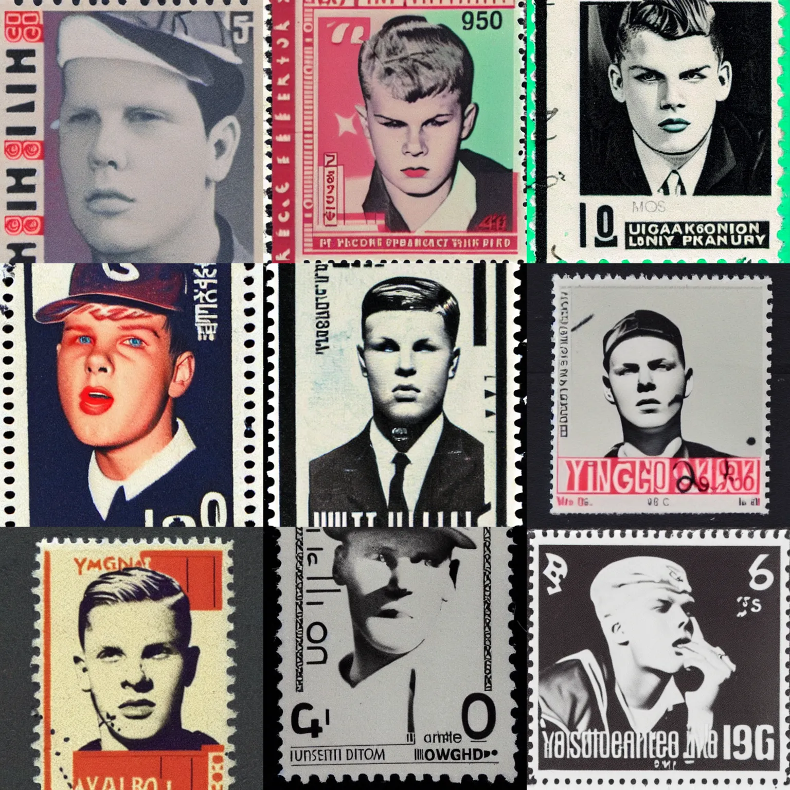 Prompt: Yung Lean, vintage 1950s stamp