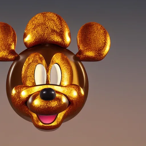 Prompt: mickey mouse head, fractal, broken, 1975, wet, mycelium, radiant alien, rococo, baroque, automotive, bio-mechanical, porcelain, iridescent, sub surface scattering, octane render