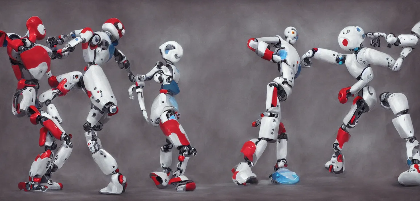 Image similar to two robots having a wrestling match, digital art Photorealistic painting