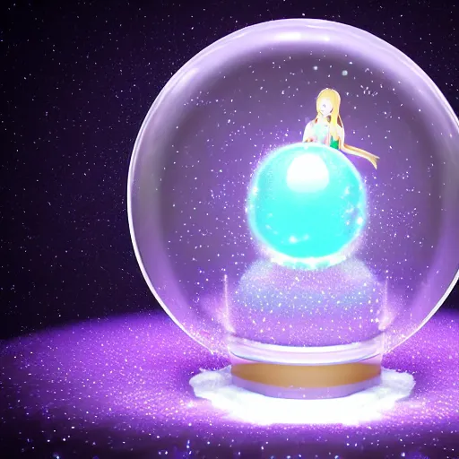 Prompt: cute fumo plush of a crystal ball girl swirling with mysterious energy, energy sphere, snow globe, vray, caustics and particle simulation, ominous purple glow