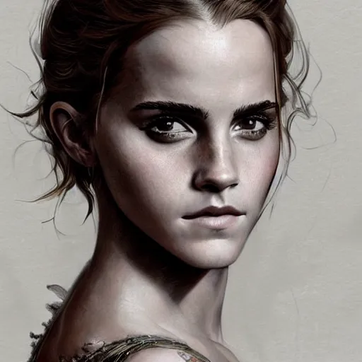 Image similar to portrait of emma watson, muscular upper body, fantasy, intricate, elegant, highly detailed, digital painting, artstation, concept art, matte, sharp focus, illustration, art by aenaluck and roberto ferri and greg rutkowski, epic fantasy, digital painting