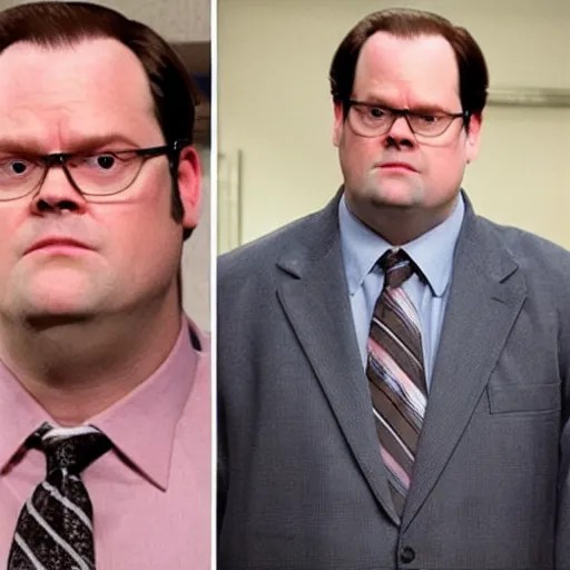 Image similar to dwight schrute pretending to be brian baumgartner