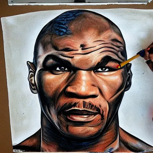 Prompt: chalk drawing of mike tyson