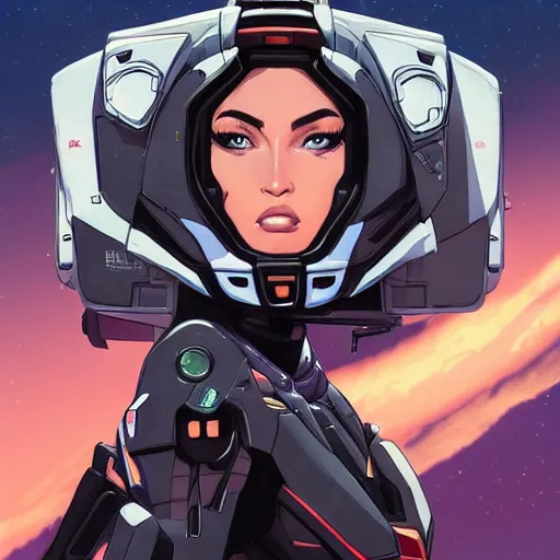 Image similar to a portrait of a stunning beautiful elite megan fox gundam pilot, with an intricate, detailed, urban inspired hiphop afro futuristic helmet, vector behance hd jesper ejsing, rhads, makoto shinkai, lois van baarle, ilya kuvshinov, rossdraws, hd, 3 2 k, ilya kuvshinov, gustav klimt