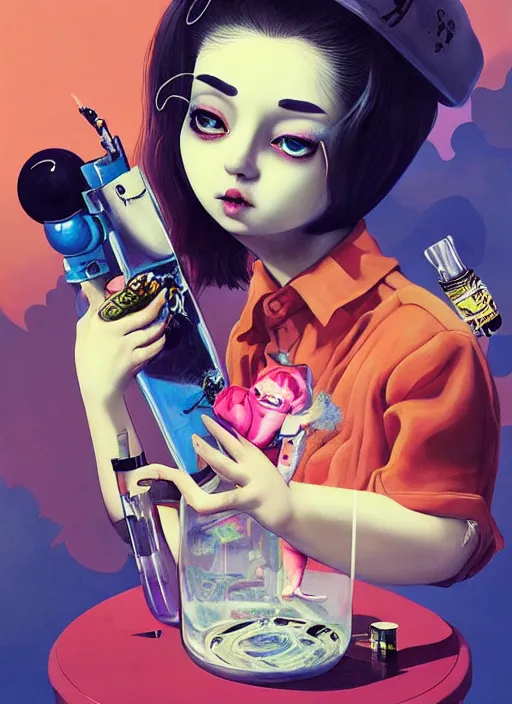 Prompt: beautiful portrait painting of a cute lofi cyberpunk corgi smoking cannabis out of a bong, by Afarin Sajedi, Alessandro Barbucci, Alex Gross, Shin Jeongho, Shohei Otomo. trending on Artstation, 8k, masterpiece, face enhance, graffiti paint, fine detail, full of color, intricate detail, golden ratio illustration