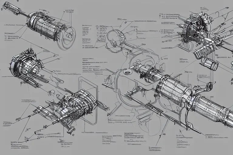 Image similar to aesthetically pleasant technical drawing of an open - source nuclear weapon machinery, hyperdetailed, complex, intricate, exploded view!!, 4 k, trending on artstation