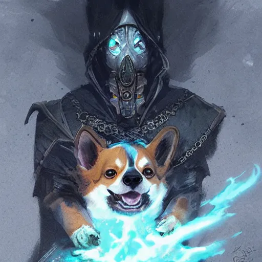 Prompt: a corgi warlock illustration by greg rutkowski