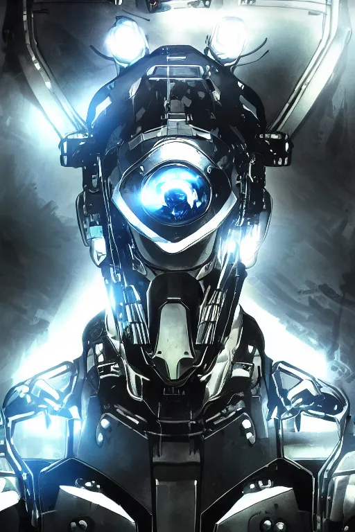 Image similar to cyber cyborg ninja mask helmet metal gear solid artic suit swat commando, global illumination ray tracing hdr fanart arstation by sung choi and eric pfeiffer and gabriel garza and casper konefal, a spectacular view cinematic rays of sunlight comic book illustration, by john kirby